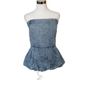 Future Collective Strapless Denim Bubble Hem Crop Top 2X